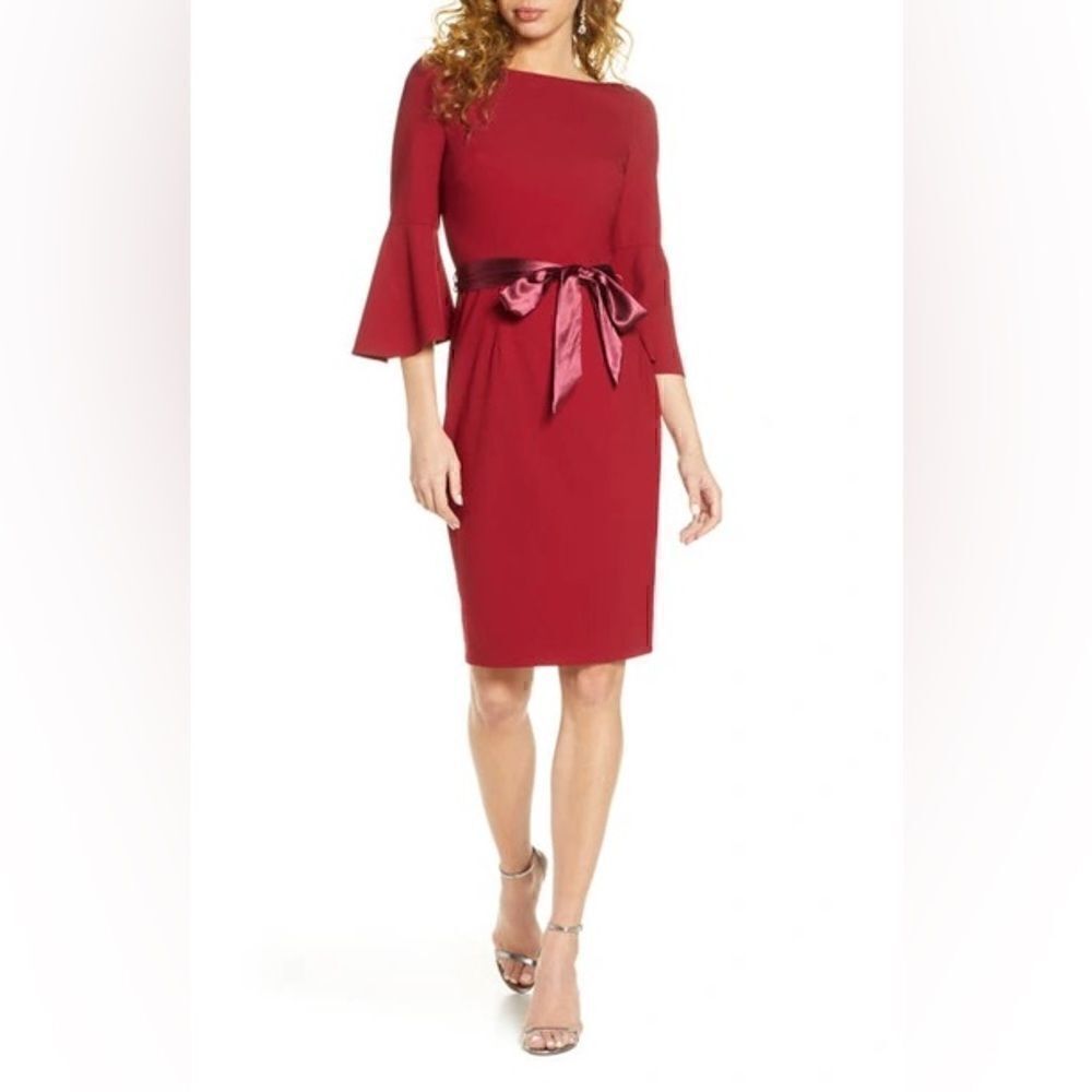 Louanna Satin Tie Cocktail Dress In Burgundy